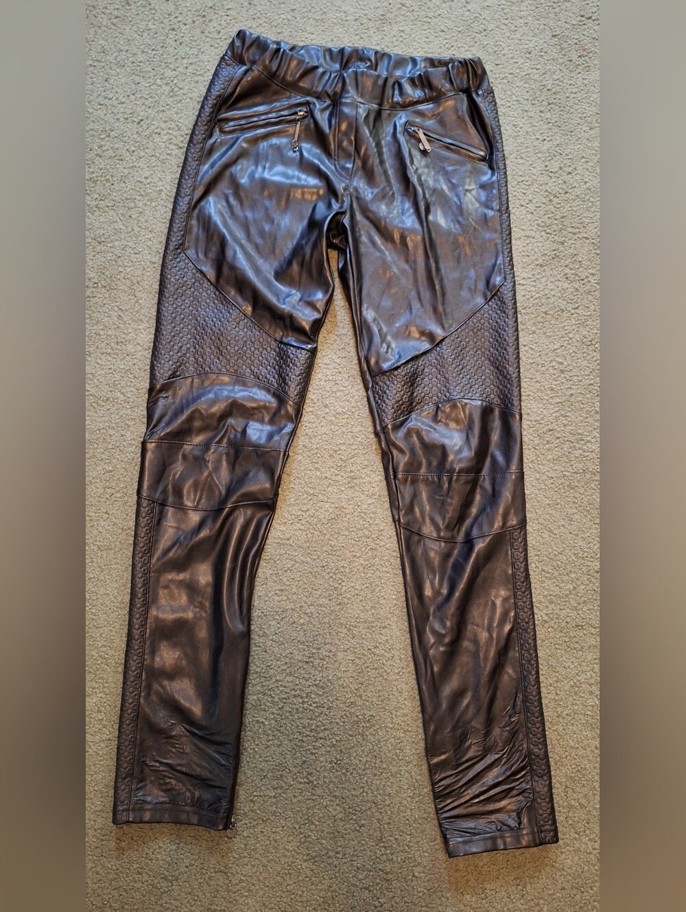 Black Faux Leather Moto Pants Leggings - Men - Women - Lots Of Stretch, W 32-34